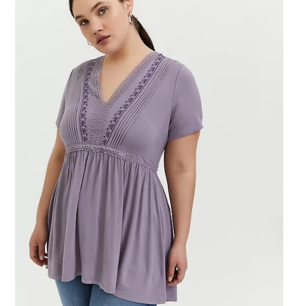 SUPER SOFT SLATE GREY EMBROIDERED PINTUCK BABYDOLL
